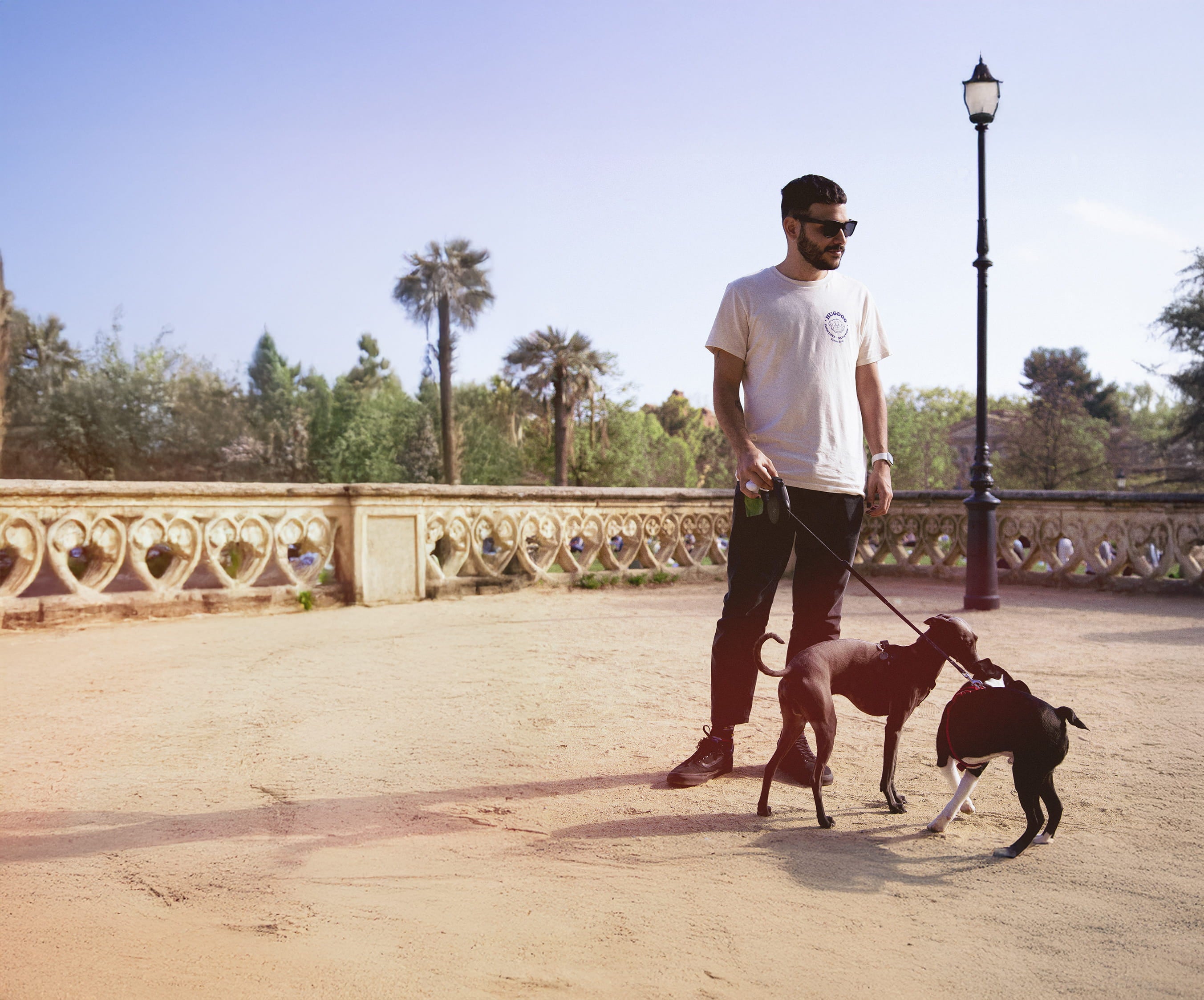 man walking his dog in a park